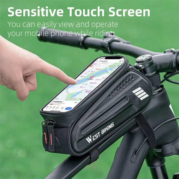 West Biking YP0707283 1,5 l Fibre Carbone Hard Shell Bike Phone Sac de Téléphone Imperméable Sac de Téléphone à Écran Tactile Sensible