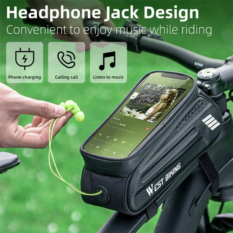 West Biking YP0707283 1,5 l Fibre Carbone Hard Shell Bike Phone Sac de Téléphone Imperméable Sac de Téléphone à Écran Tactile Sensible