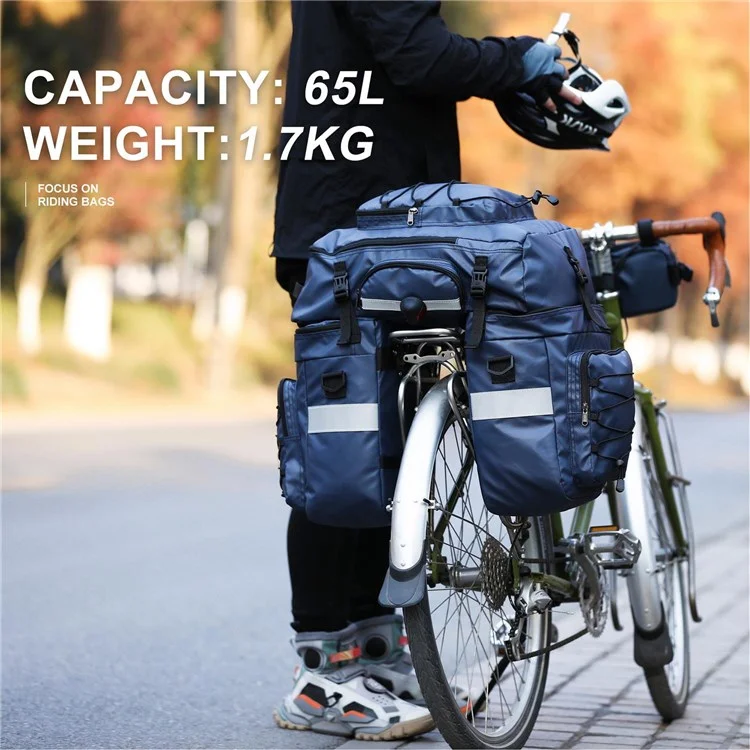 RHINOWALK X21606 Sac De Vélo 3-in-1 Vélo Pannier Sac 65L Cyclot Vélo Supplails Support De Siège Arrière Pack Multifonction Sac De Vélo Daypack Sac À Dos - Bleu