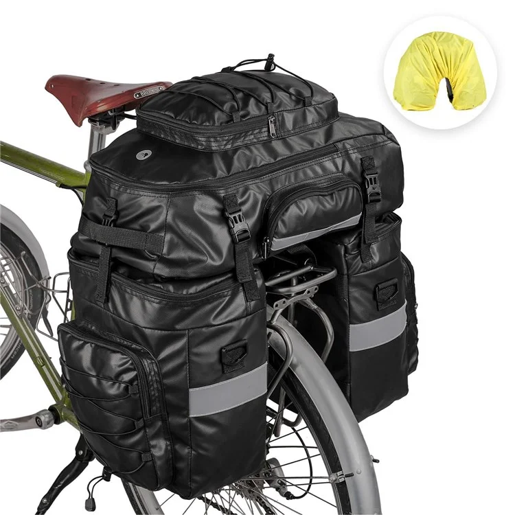 RHINOWALK X21606 Bike Bag 3-in-1 Bike Pannier Bag 65L Bicycle Rack Trunks Rear Seat Carrier Pack Multifunction Bicycle Bag Daypack Backpack - Black