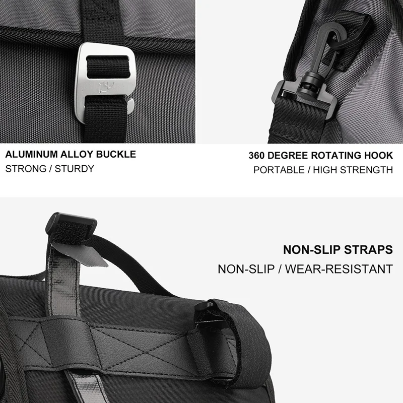 RHINOWALK RK9106 Bike Handlebar Bag Front Frame Bag Cycling Multifunction Shoulder Bag Saddle Bag Handbag with Detachable Shoulder Strap - Grey