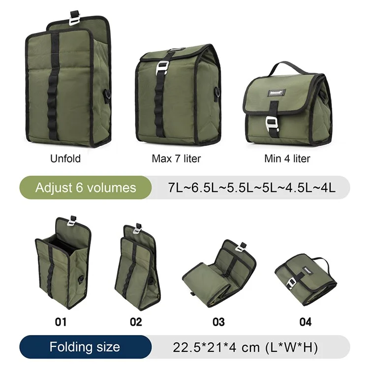 RHINOWALK RK9106 Bolsa de Guidão de Bicicleta Bolsa de Quadro Dianteiro Bolsa Multiuso de Ciclismo Bolsa de Ombro Bolsa de Sela com Alça de Ombro Removível - Verde Exército
