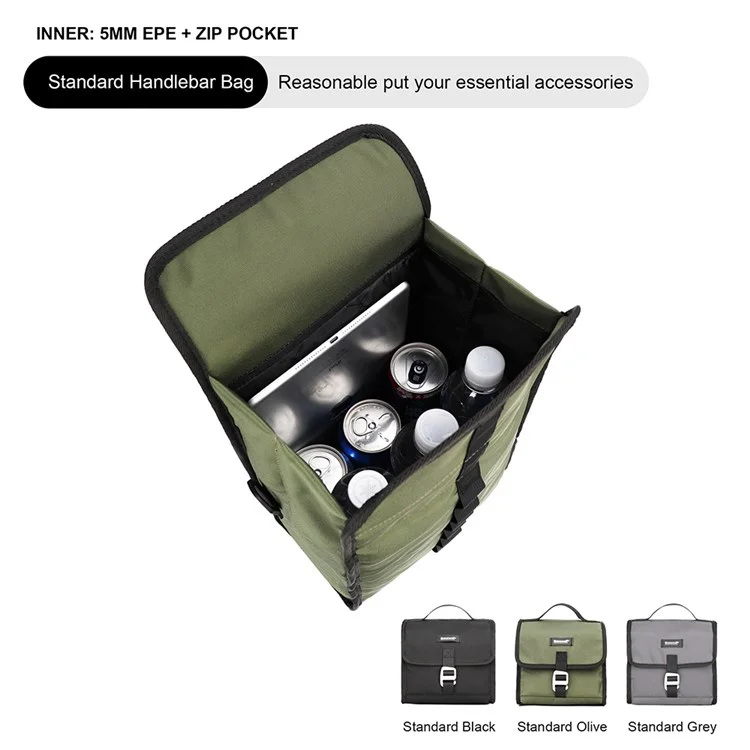 RHINOWALK RK9106 Bolsa de Guidão de Bicicleta Bolsa de Quadro Dianteiro Bolsa Multiuso de Ciclismo Bolsa de Ombro Bolsa de Sela com Alça de Ombro Removível - Verde Exército
