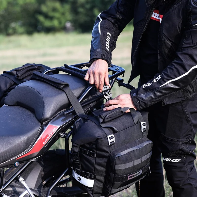 RHINOWALK MT2040 20L Quick Release Motorbike Side Storage Bag Polyester Motorcycle Luggage Pannier Bag - Black