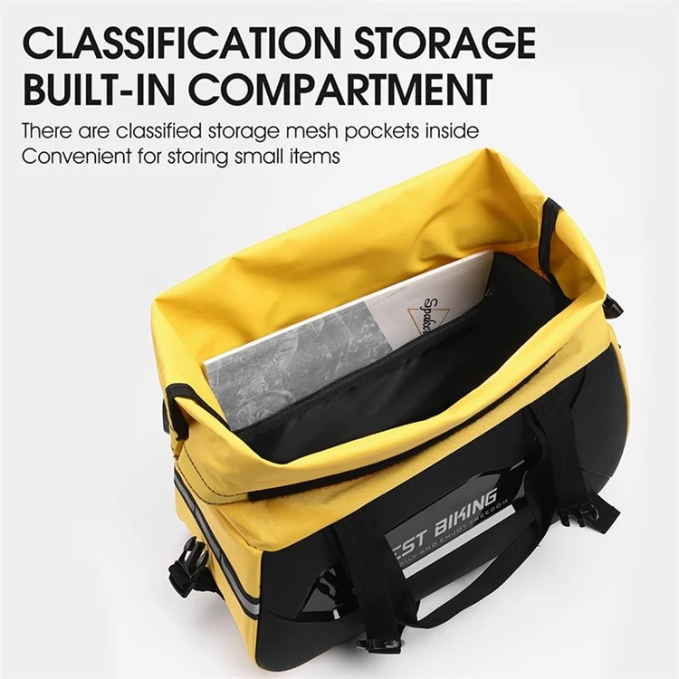 WEST BIKING YP0707308 Bike Rack Bag Waterproof Trunk Bag Large Capacity Reflective Pannier Bag with Shoulder Strap for Bicycle Rear Seat - Black / Yellow