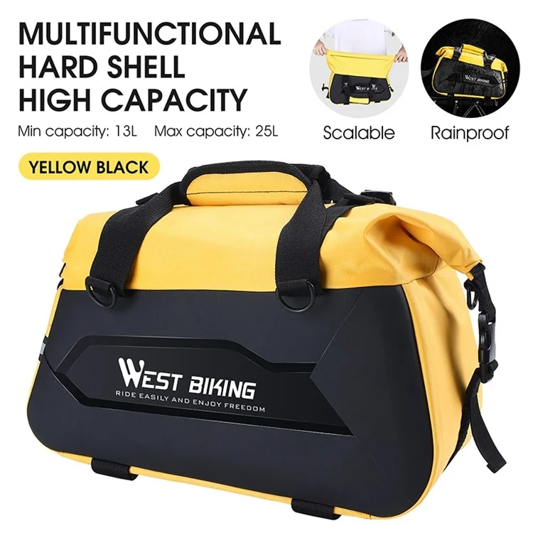 WEST BIKING YP0707308 Bike Rack Bag Waterproof Trunk Bag Large Capacity Reflective Pannier Bag with Shoulder Strap for Bicycle Rear Seat - Black / Yellow
