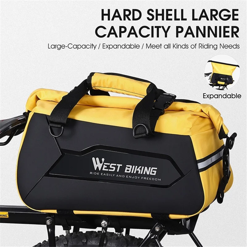 WEST BIKING YP0707308 Bike Rack Bag Waterproof Trunk Bag Large Capacity Reflective Pannier Bag with Shoulder Strap for Bicycle Rear Seat - Black / Yellow