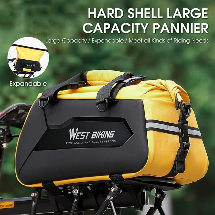 WEST BIKING YP0707308 Bike Rack Bag Waterproof Trunk Bag Large Capacity Reflective Pannier Bag with Shoulder Strap for Bicycle Rear Seat - Black / Yellow