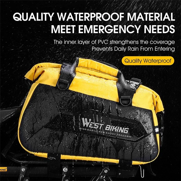 WEST BIKING YP0707308 Bike Rack Bag Waterproof Trunk Bag Large Capacity Reflective Pannier Bag with Shoulder Strap for Bicycle Rear Seat - Black / Yellow