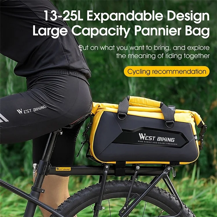 WEST BIKING YP0707308 Bike Rack Bag Waterproof Trunk Bag Large Capacity Reflective Pannier Bag with Shoulder Strap for Bicycle Rear Seat - Black / Yellow