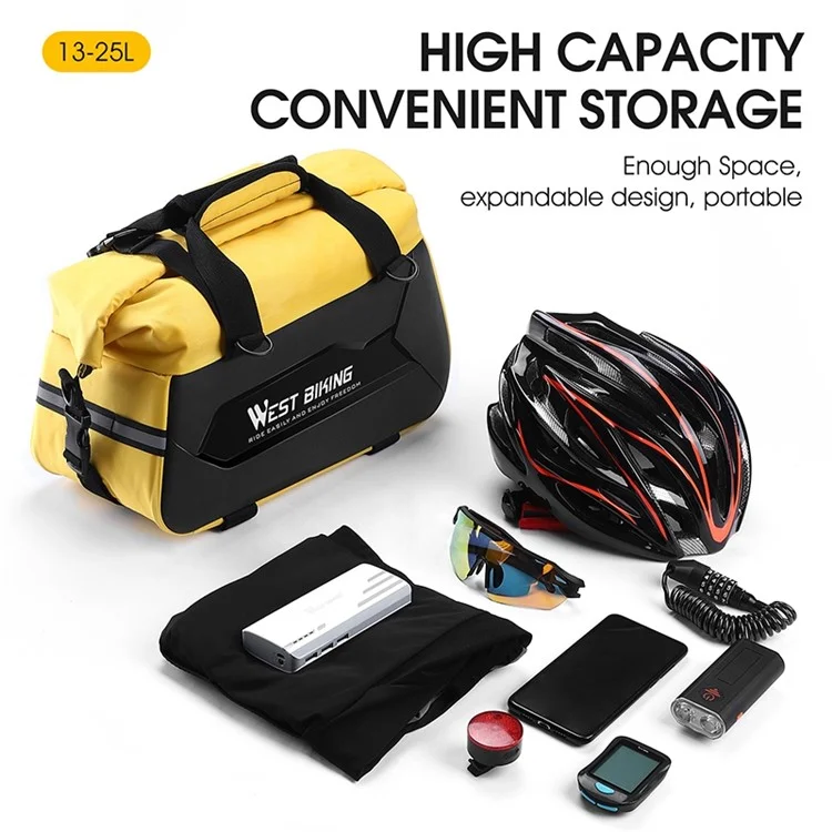 WEST BIKING YP0707308 Bike Rack Bag Waterproof Trunk Bag Large Capacity Reflective Pannier Bag with Shoulder Strap for Bicycle Rear Seat - Black / Yellow