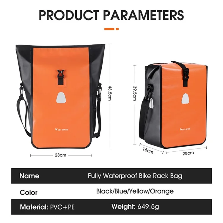 WEST BIKING YP0707312 Sac de porte-bagages arrière pour vélo de 15 L, grand volume, étanche - Bleu