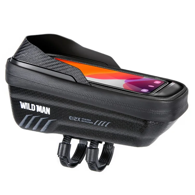 Wild Man E12x Eva Bike Stem Front Tube Bag à Prova D'água 1L Bicicleta Bolsa de Bicicleta TPU Touch Touch Touch Phone Pouch - Preto