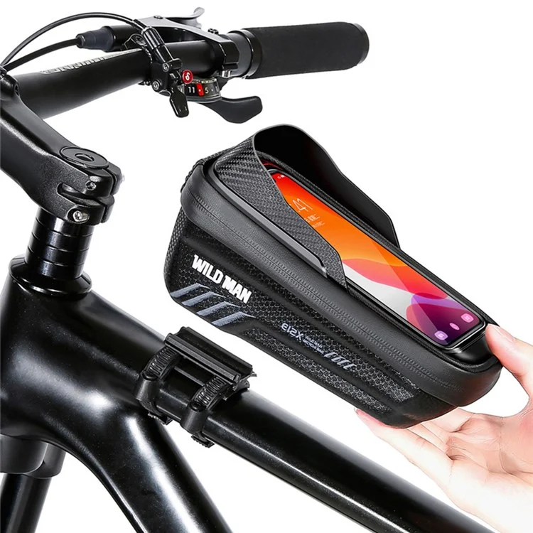 WILD MAN E12X EVA Suporte de Bicicleta Frontal Bolsa de Tubo Impermeável 1L Bolsa de Bicicleta Filme de Tela de Toque TPU Claro Suporte de Telefone Bolsa - Preto