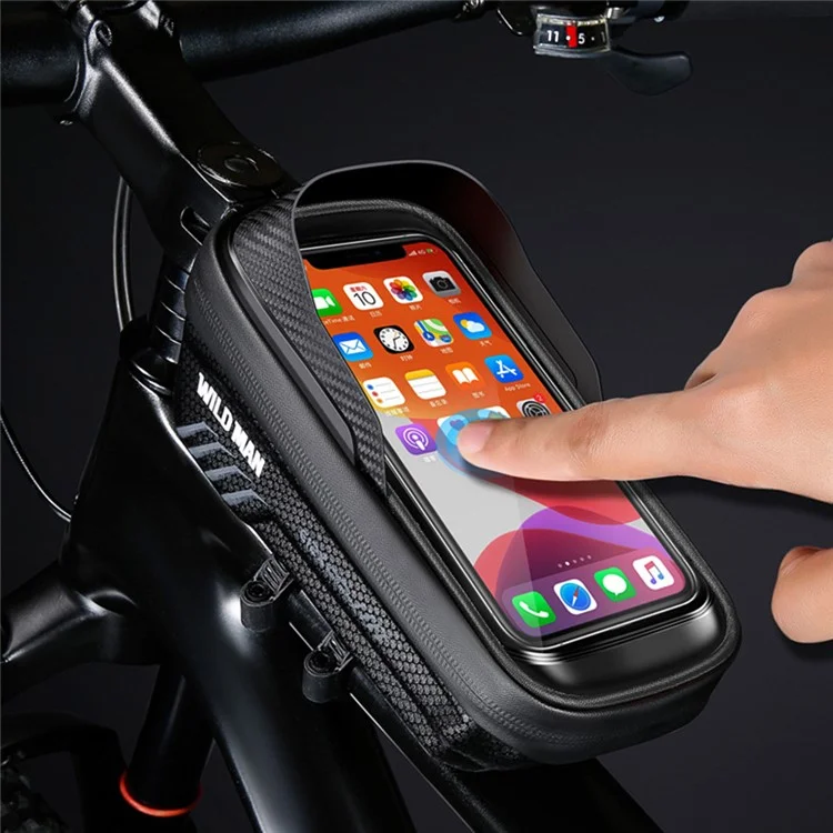 WILD MAN E12X EVA Suporte de Bicicleta Frontal Bolsa de Tubo Impermeável 1L Bolsa de Bicicleta Filme de Tela de Toque TPU Claro Suporte de Telefone Bolsa - Preto
