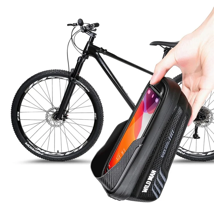 WILD MAN E12X EVA Suporte de Bicicleta Frontal Bolsa de Tubo Impermeável 1L Bolsa de Bicicleta Filme de Tela de Toque TPU Claro Suporte de Telefone Bolsa - Preto