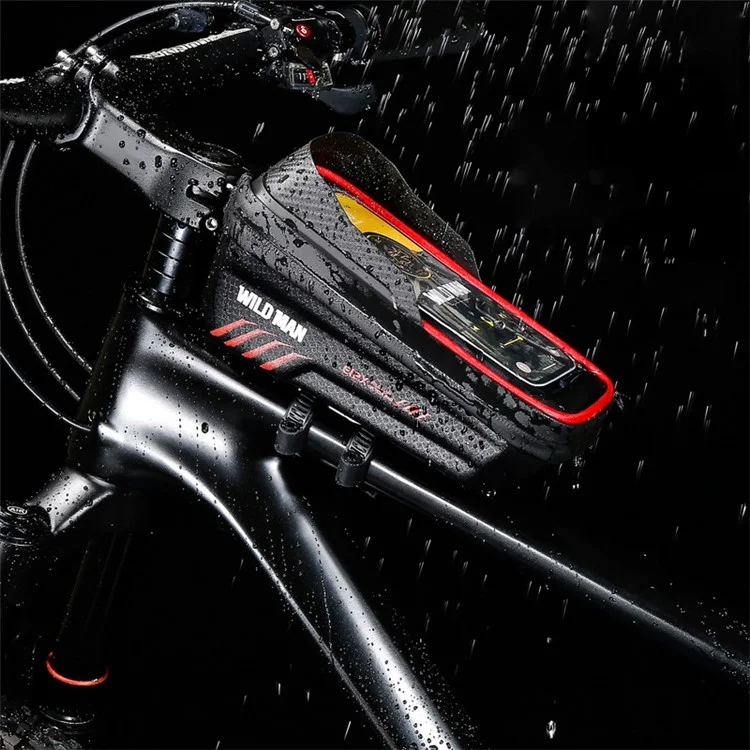 WILD MAN E12X EVA Suporte de Bicicleta Frontal Bolsa de Tubo Impermeável 1L Bolsa de Bicicleta Filme de Tela de Toque TPU Claro Suporte de Telefone Bolsa - Preto