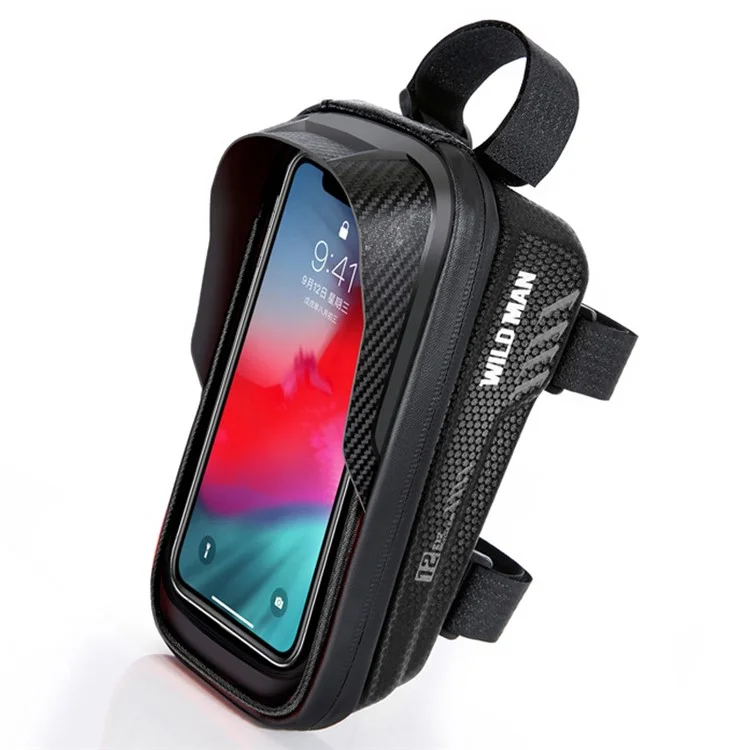 WILD MAN E12 PU+EVA+TPU Bike Top Tube Bag 1L Bicycle Front Frame Bag Waterproof Phone Storage Pouch for MTB - Black