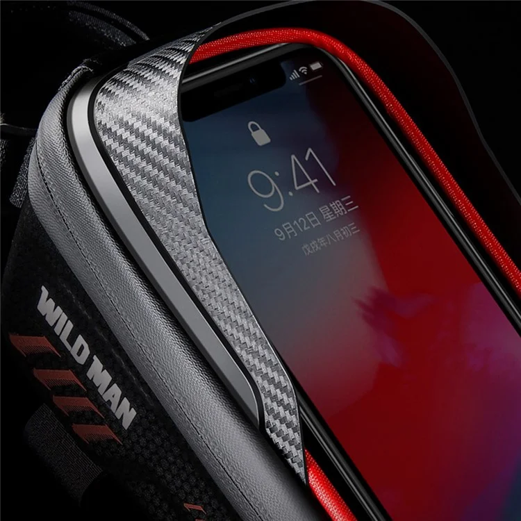 WILD MAN E12 PU+EVA+TPU Bike Top Tube Bag 1L Bicycle Front Frame Bag Waterproof Phone Storage Pouch for MTB - Black
