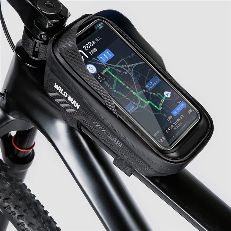 WILD MAN E12 PU+EVA+TPU Bike Top Tube Bag 1L Bicycle Front Frame Bag Waterproof Phone Storage Pouch for MTB - Black