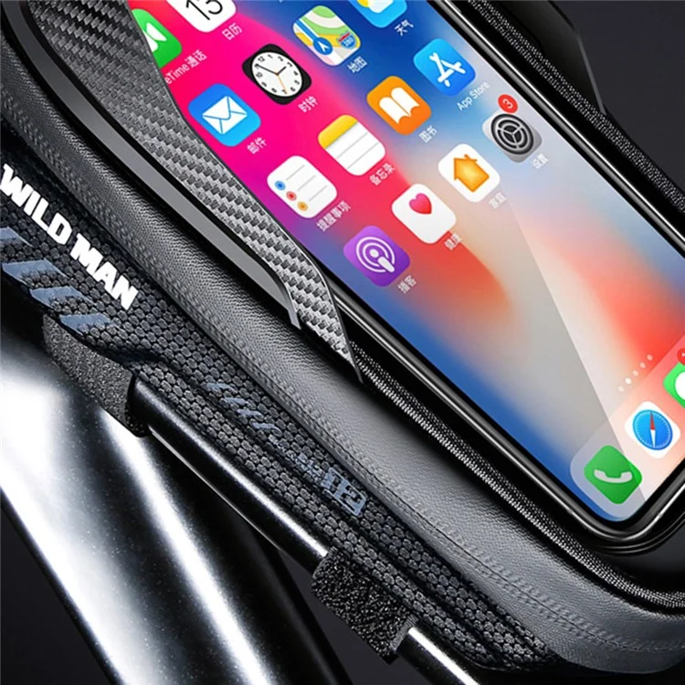 WILD MAN E12 PU+EVA+TPU Bike Top Tube Bag 1L Bicycle Front Frame Bag Waterproof Phone Storage Pouch for MTB - Black