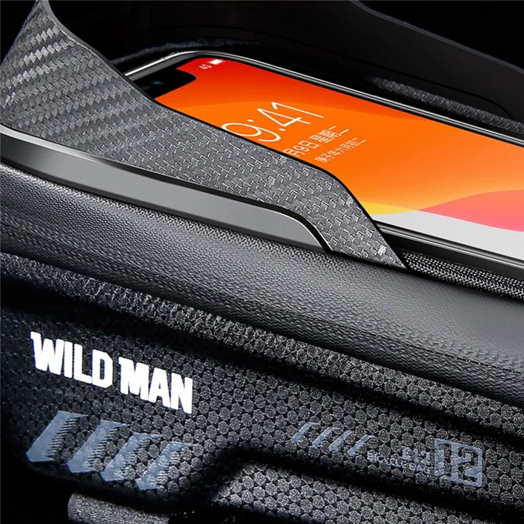 WILD MAN E12 PU+EVA+TPU Bike Top Tube Bag 1L Bicycle Front Frame Bag Waterproof Phone Storage Pouch for MTB - Black