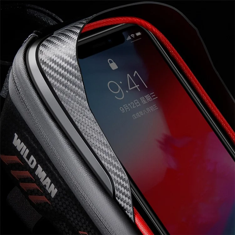 WILD MAN E12 PU+EVA+TPU Bike Top Tube Bag 1L Bicycle Front Frame Bag Waterproof Phone Storage Pouch for MTB - Black