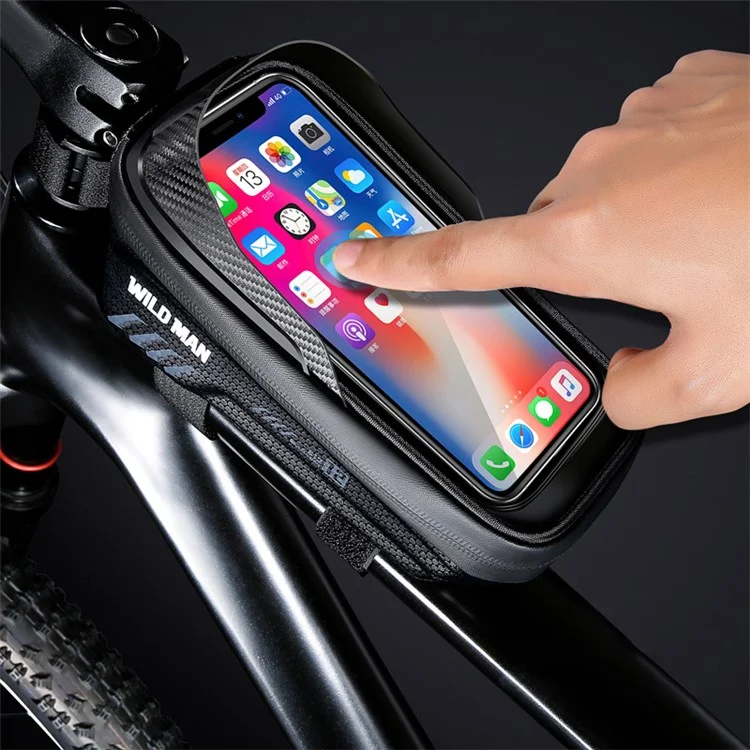 WILD MAN E12 PU+EVA+TPU Bike Top Tube Bag 1L Bicycle Front Frame Bag Waterproof Phone Storage Pouch for MTB - Black
