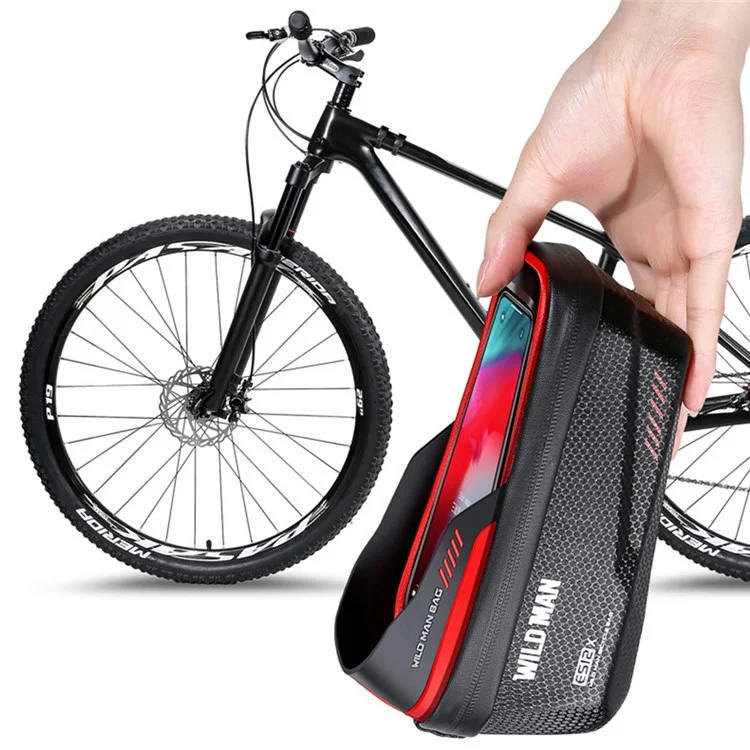 WILD MAN ES12X EVA+PU Bike Front Tube Bag Waterproof 1L Bicycle Clear TPU Film Phone Holder Pouch - Red