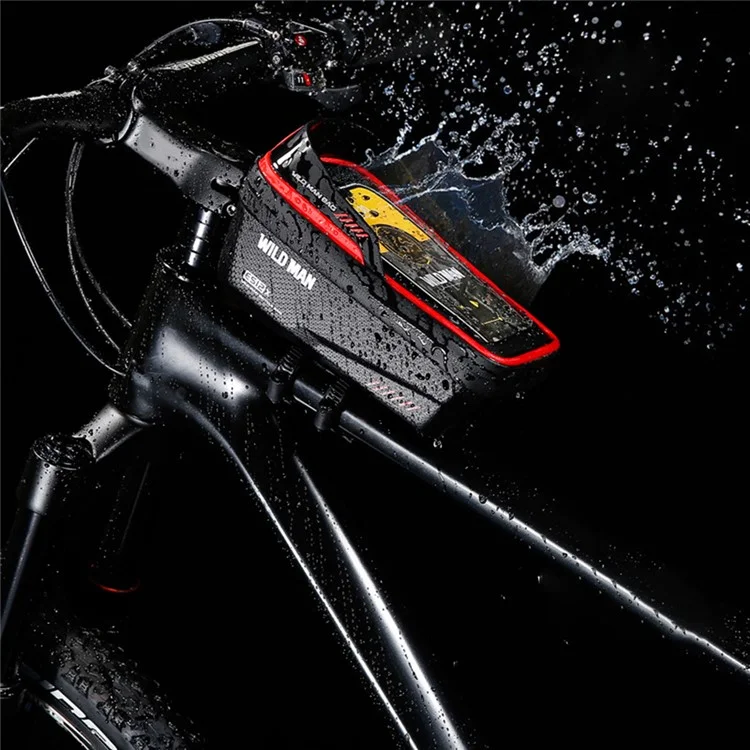 WILD MAN ES12X EVA+PU Bike Front Tube Bag Waterproof 1L Bicycle Clear TPU Film Phone Holder Pouch - Red