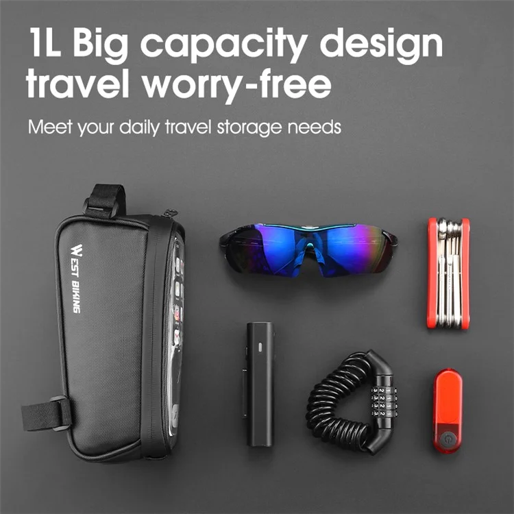 WEST BIKING YP0707315 Borsa per Cellulare per Bicicletta, Borsa Anteriore per Telaio della Bicicletta Impermeabile per Tubo Superiore, Borsa EVA per Manubrio per iPhone, Samsung