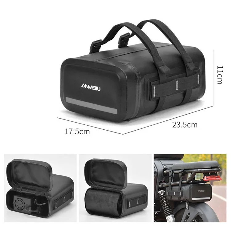 ANMEILU 7036 5L Sac de rangement pour siège arrière de véhicule électrique Sac à bagages étanche pour moto - Noir