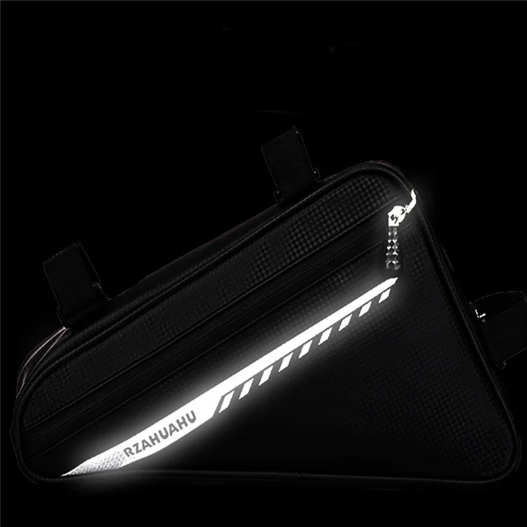 RZAHUAHU 2L Bicycle Front Frame Reflective Triangle Bag Bike Cycling Waterproof PU Storage Bag - Black