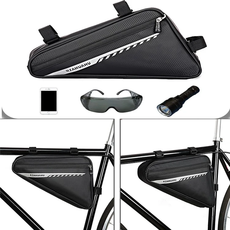 RZAHUAHU 2L Bicycle Front Frame Reflective Triangle Bag Bike Cycling Waterproof PU Storage Bag - Gold