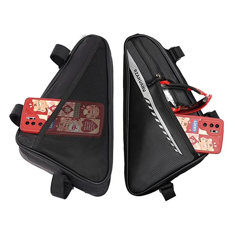 RZAHUAHU 2L Bicycle Front Frame Reflective Triangle Bag Bike Cycling Waterproof PU Storage Bag - Gold