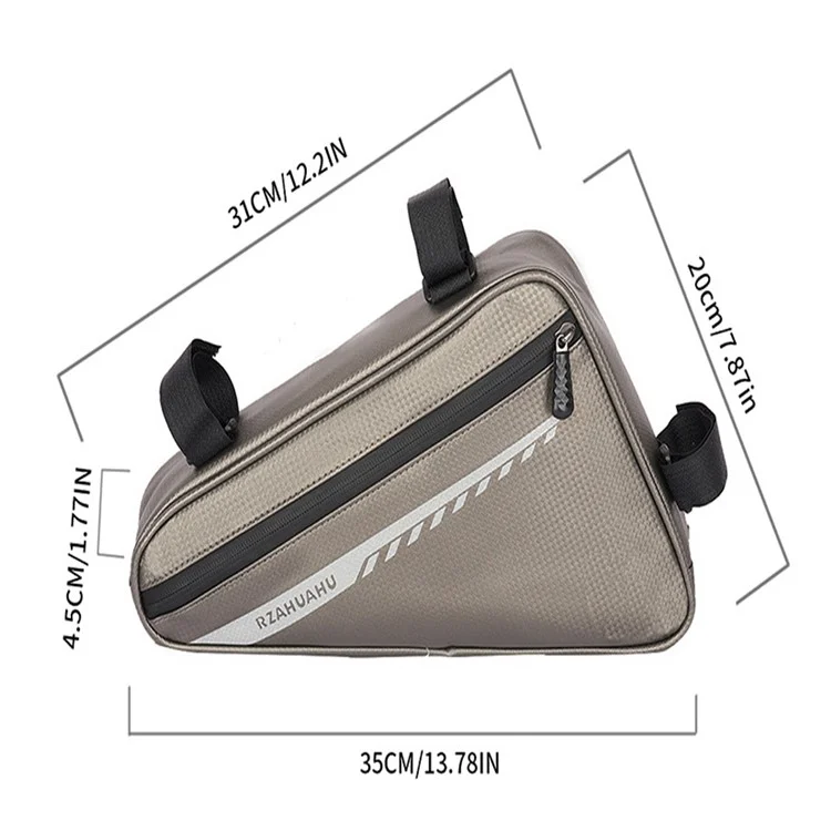RZAHUAHU 2L Bicycle Front Frame Reflective Triangle Bag Bike Cycling Waterproof PU Storage Bag - Gold
