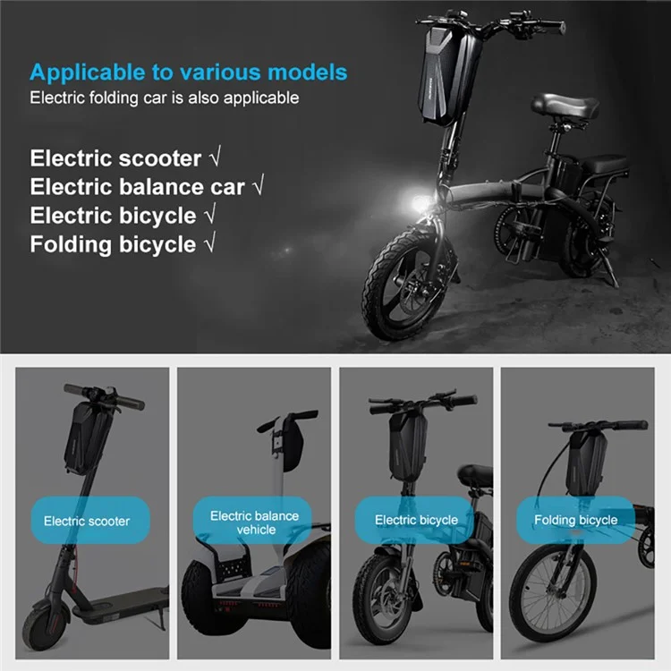 TAKEZERO T08 2L Borsa anteriore per bicicletta elettrica Scooter EVA+PU Hard Shell Borsa per manubrio Borsa di immagazzinaggio