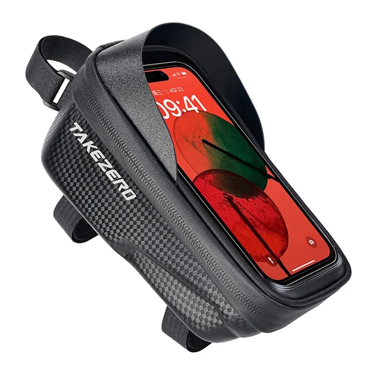 TAKEZERO A2 Funda de Teléfono para Bicicleta de Montaña y de Carretera, Bolsa con Cremallera para Tubo Delantero, PU+TPU+Hard EVA