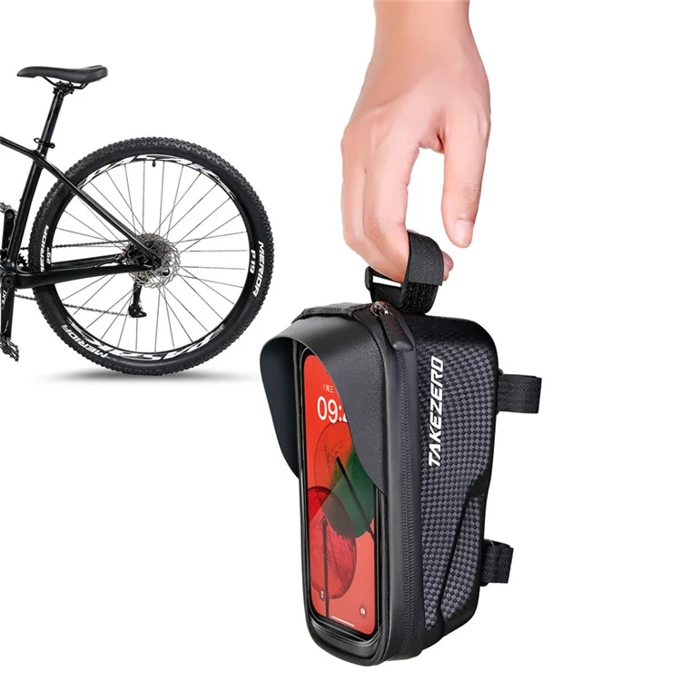 TAKEZERO A2 Funda de Teléfono para Bicicleta de Montaña y de Carretera, Bolsa con Cremallera para Tubo Delantero, PU+TPU+Hard EVA