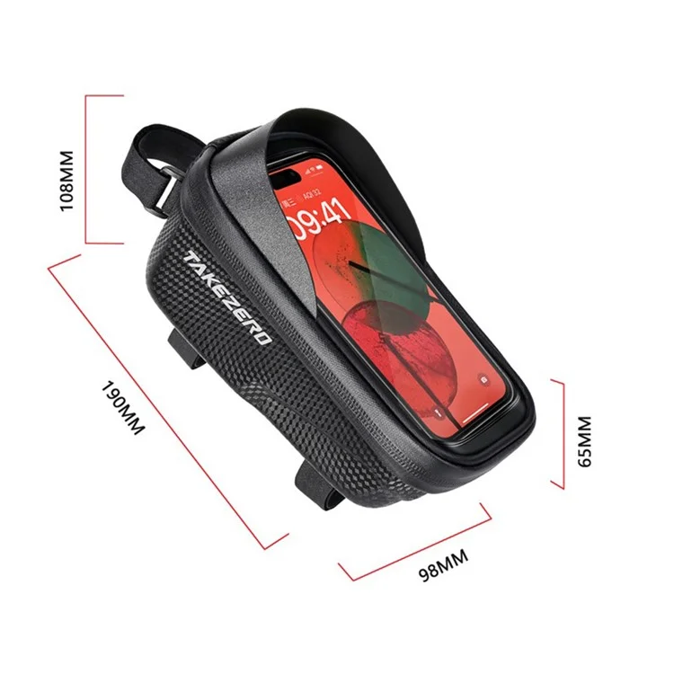 TAKEZERO A2 Funda de Teléfono para Bicicleta de Montaña y de Carretera, Bolsa con Cremallera para Tubo Delantero, PU+TPU+Hard EVA