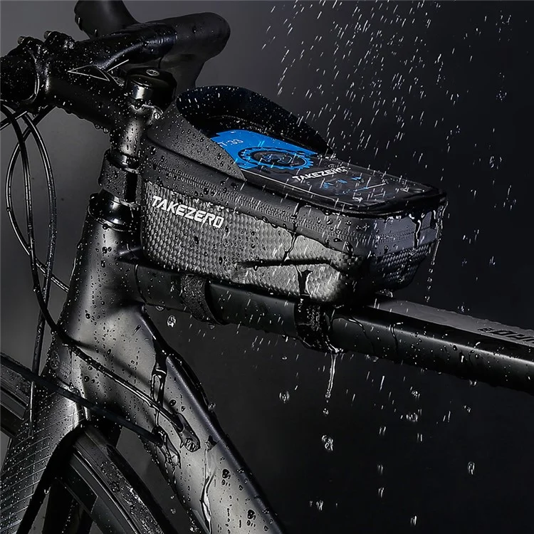 TAKEZERO A2 Funda de Teléfono para Bicicleta de Montaña y de Carretera, Bolsa con Cremallera para Tubo Delantero, PU+TPU+Hard EVA