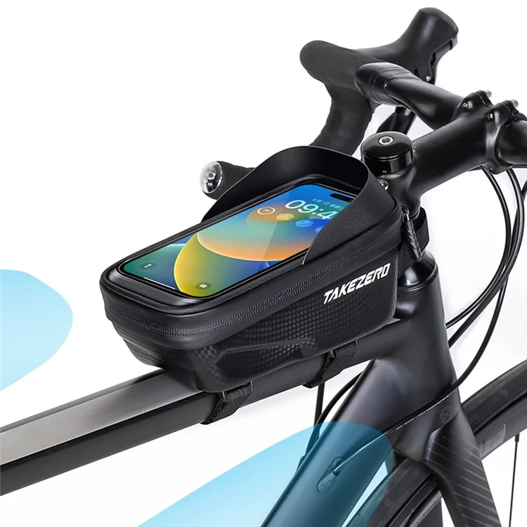 TAKEZERO A2 Funda de Teléfono para Bicicleta de Montaña y de Carretera, Bolsa con Cremallera para Tubo Delantero, PU+TPU+Hard EVA