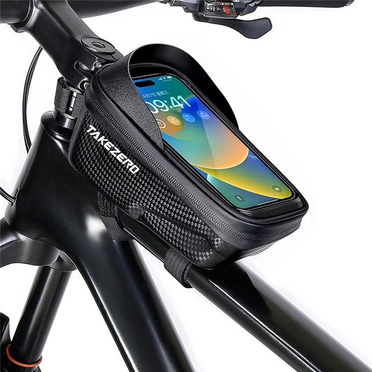 TAKEZERO A2 Funda de Teléfono para Bicicleta de Montaña y de Carretera, Bolsa con Cremallera para Tubo Delantero, PU+TPU+Hard EVA