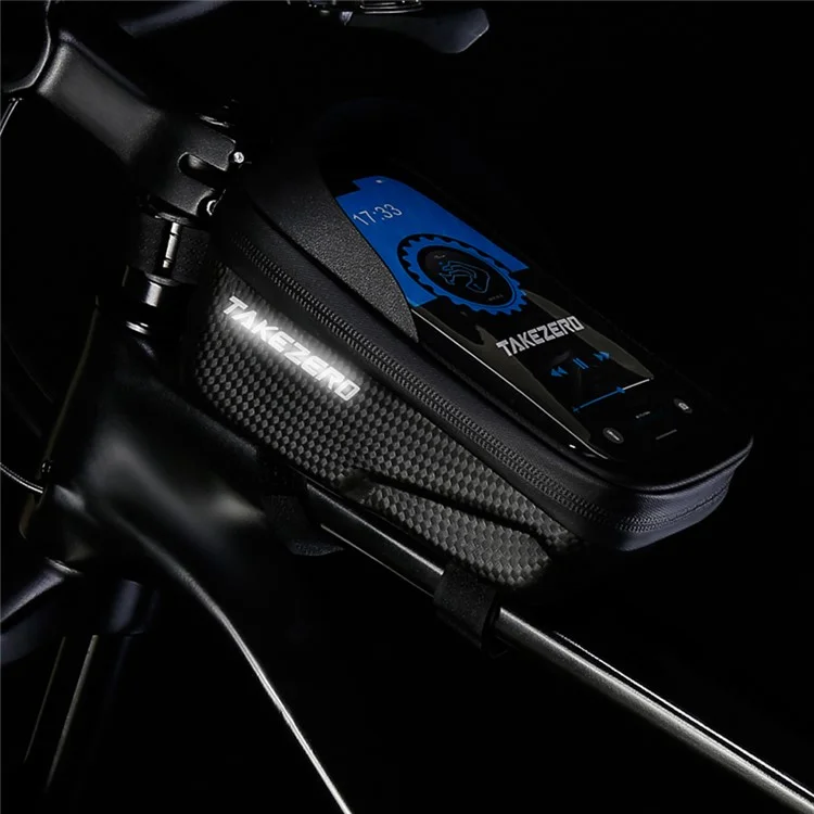 TAKEZERO A2 Funda de Teléfono para Bicicleta de Montaña y de Carretera, Bolsa con Cremallera para Tubo Delantero, PU+TPU+Hard EVA
