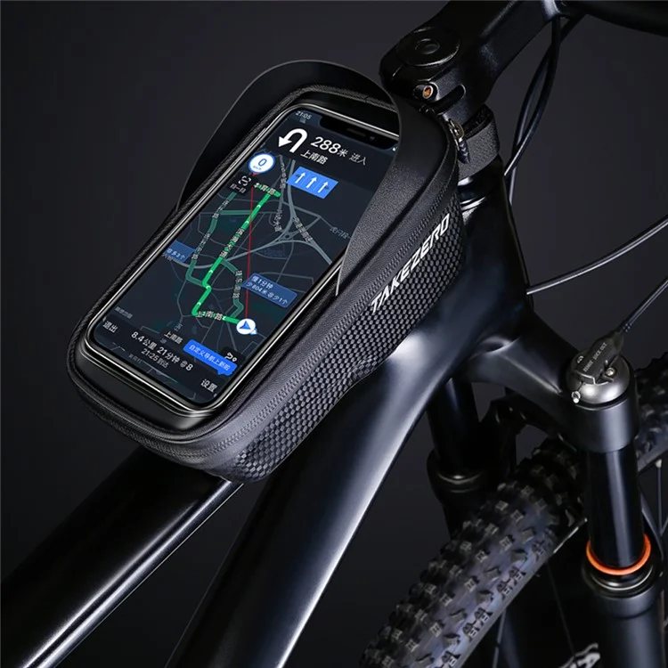 TAKEZERO A2 Funda de Teléfono para Bicicleta de Montaña y de Carretera, Bolsa con Cremallera para Tubo Delantero, PU+TPU+Hard EVA