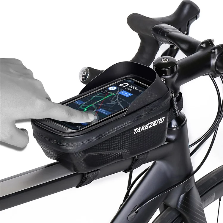 TAKEZERO A2 Funda de Teléfono para Bicicleta de Montaña y de Carretera, Bolsa con Cremallera para Tubo Delantero, PU+TPU+Hard EVA