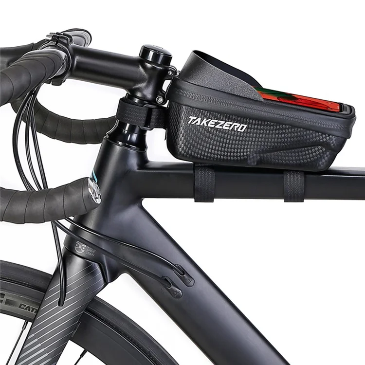 TAKEZERO A2 Funda de Teléfono para Bicicleta de Montaña y de Carretera, Bolsa con Cremallera para Tubo Delantero, PU+TPU+Hard EVA