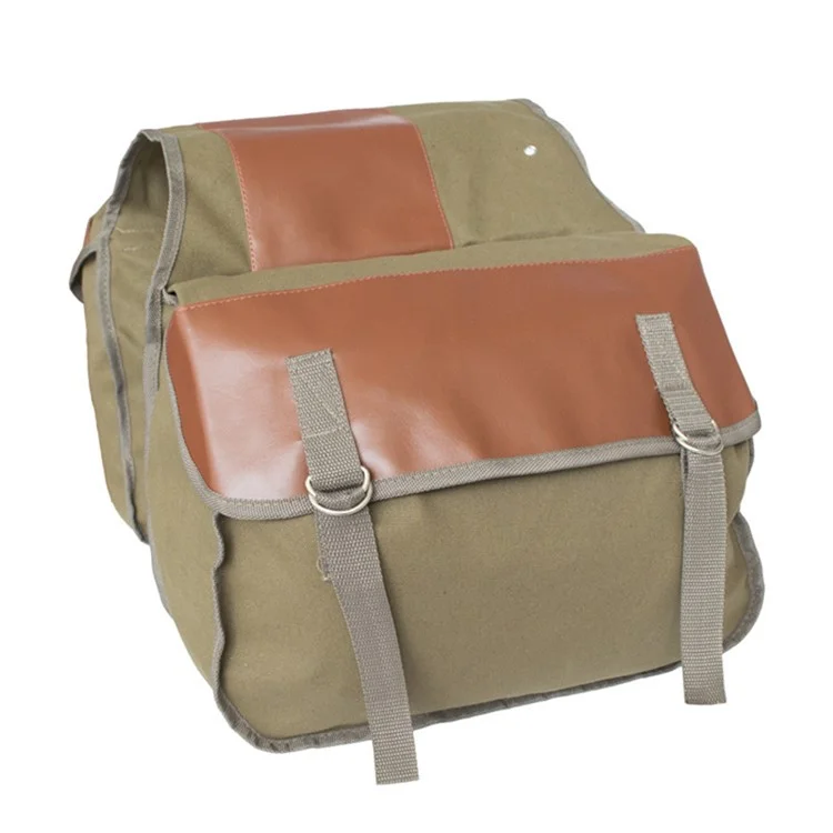 Canvas+Leather MTB Bike Pannier Pack Outdoor Travel Storage Bag Bicycle Rear Rack Bag - Khaki