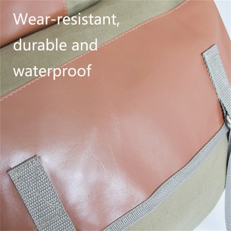 Canvas+Leather MTB Bike Pannier Pack Outdoor Travel Storage Bag Bicycle Rear Rack Bag - Khaki