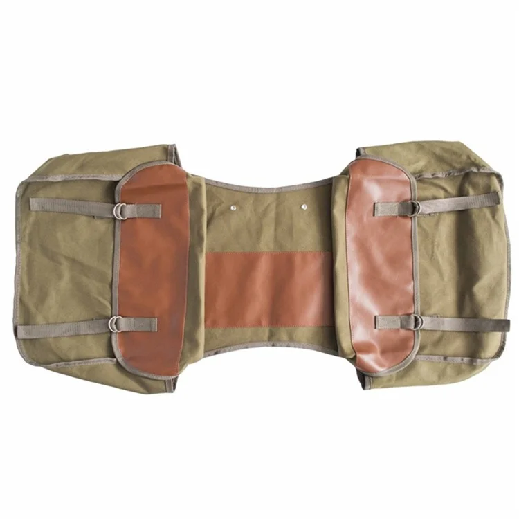 Canvas+Leather MTB Bike Pannier Pack Outdoor Travel Storage Bag Bicycle Rear Rack Bag - Khaki